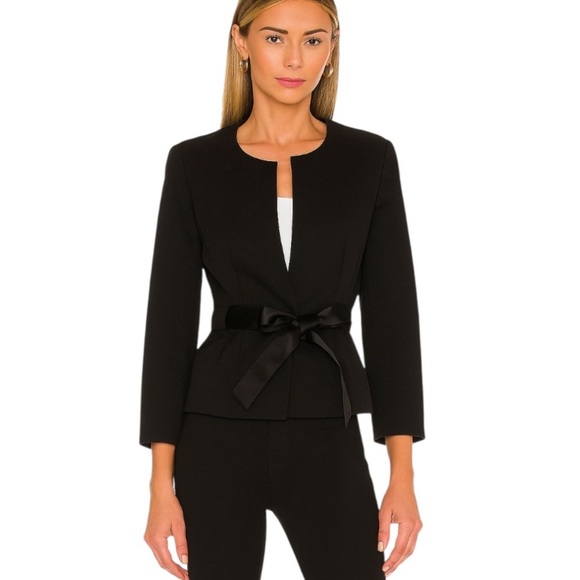 Theory Linen Cotton Blend Blazer Jacket with Ribbon Tie Black Size 8 - Picture 1 of 11